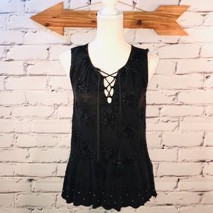 Lucky Brand - Distressed Front Tie Peplum Top